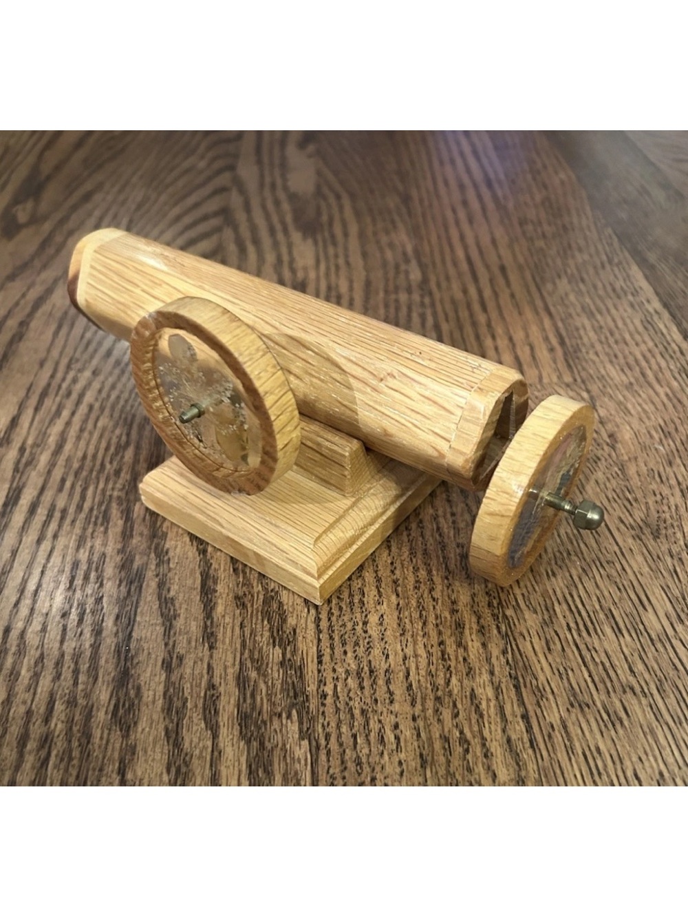 Vintage Handmade Wood Kaleidoscope 2 Dried Flower Wheels Stand Folk Art Decor